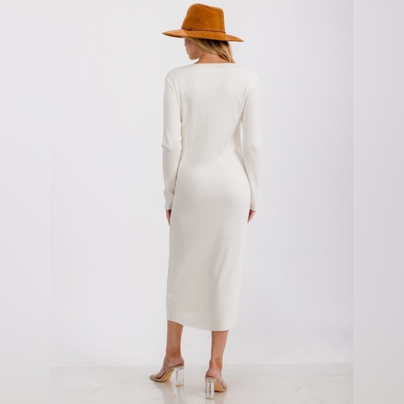 SALE! 032. WOMEN'S LONG SLEEVE BUTTON UP RIBBED CARDIGAN - WHITE - Picture 4 of 4